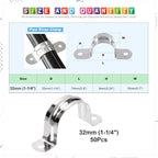 Glarks 50Pcs M8 Pipe Strap Clamp, 304 Stainless Steel 2 Hole Strap Heavy Duty Rigid Pipe Strap U Bracket Tube Strap Cable Clamp Hanger Tension Tube Clip for Pipe Tube Cable Fixing (32mm (1-1/4"))