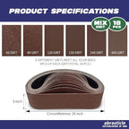 18 Pcs 3 x 24 Inch Assorted Aluminum Oxide Sanding Belt - 60/80/120/150/240/400 Grit
