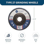 Benchmark Abrasives 4.5" Premium Zirconia Type 27 Flat Flap Discs Grinding Wheels for Sanding Stock Rust Removal Finishing Grinding Deburring Stainless Steel, 7/8" Arbor (100 Pack) - 60 Grit
