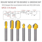 6PCS 1/4 Shank Carbide Rounf Nose Bit 90 Degree V-Groove Bit Suit 3D CNC Signmaking Lettering Engraving Router planing Head Wood Cutter Woodworking Tools Carving Cutting Tool