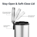 Amazon Basics Smudge Resistant Mini Rectangular Trash Can With Soft-Close Foot Pedal, Brushed Stainless Steel, for Bathroom & small space, 5 L /1.32 Gal, Satin Nickel Finish, 7.3x8.5 x11.8 in (LxWxH)
