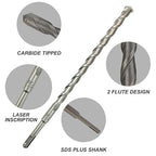 SDS Plus Drill Bits – 4pcs 12 Inch Concrete Masonry SDS Plus Drill Bit Set - Carbide Tipped - Rotary Hammer Drill Bits for Brick, Stone, Concrete (5/8” x 12”, 3/4” x 12”, 7/8” x 12”, 1” x 12”)