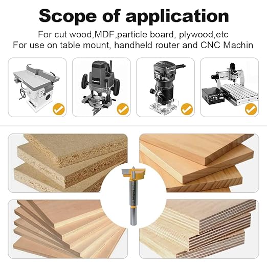 FivePears Forstner Drill Bit 3/8 inch Shank, 1-5/16 inch Cutting Diameter, Carbide Tipped Wood Hole Saw Auger Opener, Hole Opener Hinge Hole Cutter for Woodworking, Plastic, Plywood Products