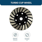Benchmark Abrasives Grinding Wheels 4 1/2 Inch Turbo Diamond Cup Wheel with 5/8"-11 Arbor Hole for Masonry, Marble, Natural Stone, Concrete Grinding Wheel - Angle Grinder Attachments (4.5”)
