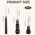 3 Pack Scratch Awl Tool, Wooden Handle Scratch Awl Leather Awl Punch Tool for Leather Punch Hole Craft DIY Handmade Pin Punching Needles