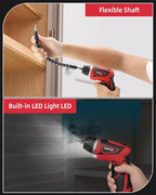 Cordless Electric Screwdriver Set, 8V 10Nm Rechargeable Power Electric Drill, Battery Screw Gun with Driver Bit, 320RPM/10+1 Torque, 2 Position Handle, Flexible Shaft LED Light (Red, 28Pcs)