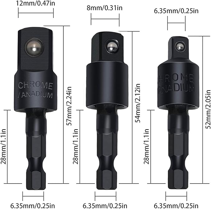 105 Degree Right Angle Drill Adapter Set, 1/4-1/2 Inch Socket Adapters, 4-in-1 Impact Grade Extension Kit with 360° Rotation for Household Workplace Industry