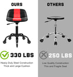Rolling Stool with Wheels, Garage Shop Stool with Backrest, Roller Seat with Pneumatic Adjustable Height 16.93"-19.69", Heavy Duty Multi-Purpose Chair for Shop Salon Office Home, Red