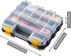 Hardware Organizer Box 34 Compartments Small Parts Organizer with Removable Dividers Durable Plastic Double Side Tools Box Screw Organizer For Nuts, Bolts, Screws, Nails, Small Hardware (Yellow)