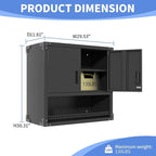 Garage Wall Cabinet with Doors and Shelves, Wall Mounted Metal Storage Cabinet with Open Storage, Lockable Hanging Tool Cabinet for Garage Utility Room, Black