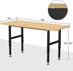 60" Adjustable Workbench,Heavy-Duty Work Table,3000 LBS Load Capacity Particleboard Hardwood Workstation with Fixed feet,for Workshop, Garage