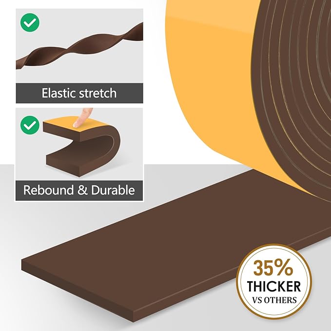 Pipe Insulation Tape, Outdoor Water Pipe Insulation Wrap, Foam Insulation Tape for Outdoor Pipes Winter Freeze Protection, Heat Tape for Water Pipes, Copper Pipes, PVC, AC Line, 4in x 15ft, Brown