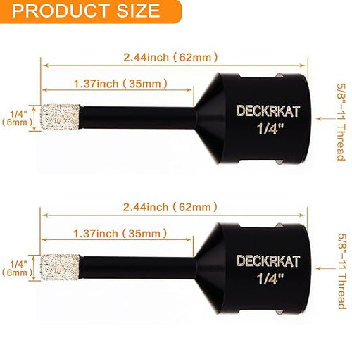 1/4" Dry Diamond Drill Bit Set of 2 Packs, 6mm Tile Hole Saw Drill Bits for Granite Marble Ceramic Glass Porcelain Tiles Stones and Flower-Pots, Core Drill Bits with 5/8-11 Thread for Angle Grinders