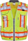 Dib Safety Reflective Vest Heavy Duty, High Visibility Two Tone Engineer Vest, Made with 3M Tape, Padded Collar, Retractable ID Pocket, Yellow 3XL