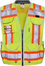Dib Safety Reflective Vest Heavy Duty, High Visibility Two Tone Engineer Vest, Made with 3M Tape, Padded Collar, Retractable ID Pocket, Yellow XL