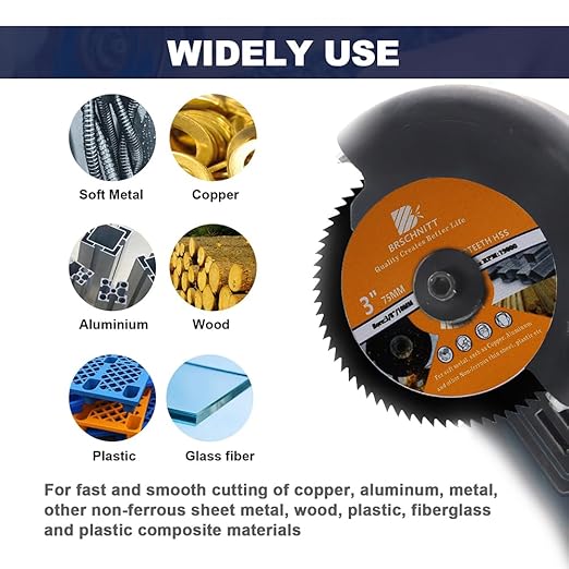 HSS Circular Saw Blade 3inch - BRSCHNITT 3pcs 72T 10mm Bore Cutting Discs for Wood, Copper, Aluminum, Plastic and Soft Metal