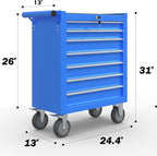 7-Drawer Rolling Tool Chest,Metal Rolling Tool Chest with Wheels and Locking Tool Box,Portable Metal Tool Box for Warehouse,Garage, Repair Shop, Workshop (Blue, 7-Drawer)