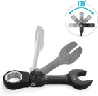 DURATECH Stubby Flex-head Ratcheting Combination Wrench Set, SAE, 8-piece, 5/16" to 3/4", CR-V Steel, Black Electrophoretic Coating, with Rolling Pouch