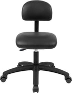 Chair Master FSS Series Square seat Low (17"-22") seat Height Chair. Vinyl-for Office, Garage, Desk, Shop, Computer, Doctor, Medical, Easy to Clean! (Black, Low, Self Braking Casters)