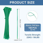 PATIKIL Cable Zip Ties 12 Inch, 100 Pcs Self-Locking Nylon Wire Tie Wraps Heavy Duty Cord Management with 50 lbs Tensile Strength for Indoor and Outdoor, Green (0.2" W)