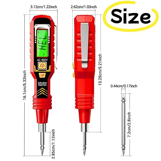 2 in 1 Digital Display Induction Test Pencil, Non-Contact Voltage Tester with LCD Display, Non-Contact AC Voltage Tester Pen, Smart Voltage Test Pen for AC/DC Circuit Detection (Red+Black)