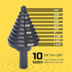Lichamp Step Drill Bit for Metal Sheet Heavy Duty, Genuine M2 HSS Step Up Down Drill Bit Stepper Unibit for Steel Hole, 10 Sizes from 1/4 to 1-3/8 inches