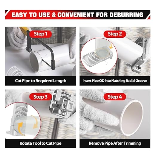 BARTOO Deburring Tool for Plastic Pipe, Professional PVC Pipe Reamer for 6 Pipes Size from 1-1/4 to 4-Inch, Pipe Reamer Deburring Tool Smooth Chamfer, PVC Chamfer Tool