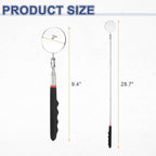 HARFINGTON Telescoping Inspection Mirror 2" Round 9.4" to 28.7" 360 Degree Stainless Steel Inspection Swivel Head Extendable Mirrors with Pocket Clip for Technicians Mechanics, Black