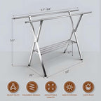 JAUREE Clothes Drying Rack 2 Tiers, Heavy Duty Drying Rack Clothing Folding Indoor Outdoor, Stainless Steel Laundry Drying Rack, Foldable Garment Rack with 20 Windproof Hooks (84 Inches)