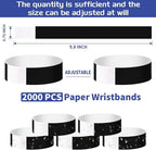 2000 Pcs Paper Wristbands for Events Waterproof Neon Black Wrist Bands Adhesive Concert Identification Wristbands Hand Bands for Events(Black)