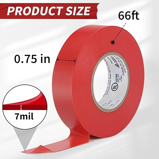 Avery Dennison Electrical Tape, Professional Grade PVC Electric Tape, UL/CSA Listed Insulating Vinyl Tape for Electrical, Repairs, Automotive and Equipment, Pro-36C, ¾ in x 66 ft, Red, 1 Roll