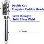 Carbide Burr Set 1/4" Shank SC-5 Die Grinder Bits Tungsten Double Cut Burr Bits (1/2" Cutter Dia X 1" Cutter Length) for Die Grinder Kits Metal Grinding Drilling Polishing (3pcs)