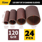 24-Pack Spindle Sanding Sleeves - 120 Grit - 2-Inch Length - Assorted Diameters of 1/2 in, 3/4 in, 1 in, and 1-1/2 inches