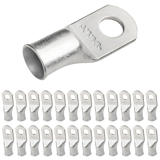 SELTERM 25pcs 2/0 AWG 3/8" Stud Marine Grade Tinned Copper Battery Cable Lugs, 00 Gauge Ring Terminals, UL Wire Lugs Electrical Battery Cable Ends, Tinned Copper Lugs Battery Terminal Connectors