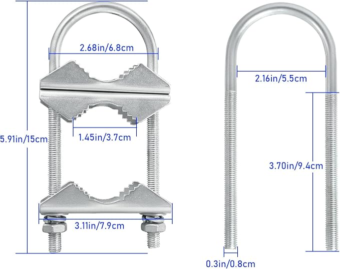 Double Antenna Mast Clamp V-Jaw Bracket U Bolts Pipe Mounting Hardware Heavy Duty Mast to Mast Mount Bracket Kit for Outdoor Antenna 4 Sets