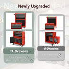 Tool Chest 13-Drawer with Double Door Handle,2 in 1 Detachable Rolling Tool Chests with Wheels and Drawers,Large Tool Box with Lock (Red＆Black)