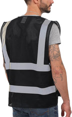 Dib Safety Reflective Mesh Vest High Visibility with Pockets and Zipper, Black Mesh S