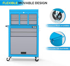 TUFFIOM 8-Drawer Rolling Tool Chest, Tool Storage Cabinet w/Lockable Wheels, Detachable Top, Drawers & Side Hooks, Mechanic Tool Organizer Box for Garage Warehouse Repair Shop