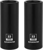 CASOMAN 1/2-Inch Drive x 22mm Deep Impact Sockets, 2 PCS Set, 6-Point, Metric, CR-MO