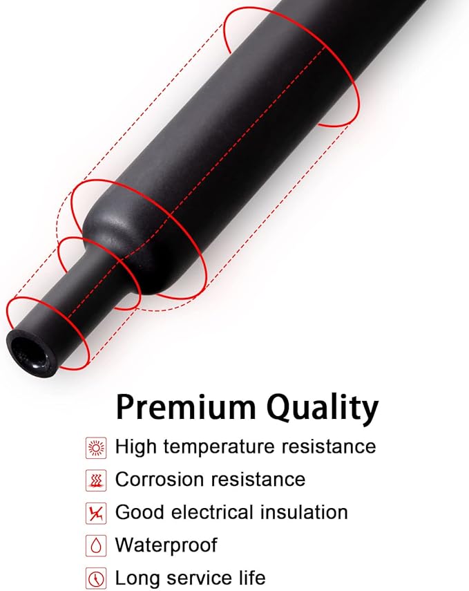 1/2 Inch (Diameter) 3:1 Dual Wall Adhesive Heat Shrink Tubing, Large Glue Lined Marine Cable Sleeve Tube, Premium Wire Wrap Protector for DIY by MILAPEAK (4 ft, Black)