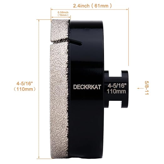 4-5/16" Diamond Hole Saw, 110mm Tile Hole Saw Drill Bit Diamond Tipped for Granite Marble Ceramic Glass Porcelain Quartz Tiles Stones Countertop, Core Drill Bits with 5/8-11 Thread for Angle Grinders