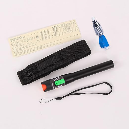 Visual Fault Locator 30KM, VFL Fiber Optic Tester Kit Include Single Mode 9/125um FC Male to LC Female Adapter, Fiber Light Pen for Network Cable Test
