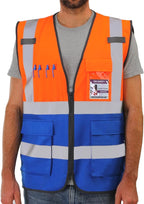 Dib Safety Reflective Vest High Visibility with Pockets and Zipper, Orange and Blue M