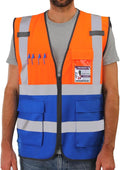 Dib Safety Reflective Vest High Visibility with Pockets and Zipper, Orange and Blue 4XL