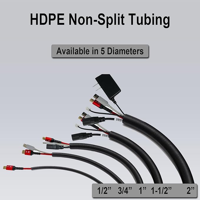 Flexible Polyethylene HDPE Non-Split Corrugated Wire Loom Tubing (Orange, 1-1/2" Dia. x 100 ft)
