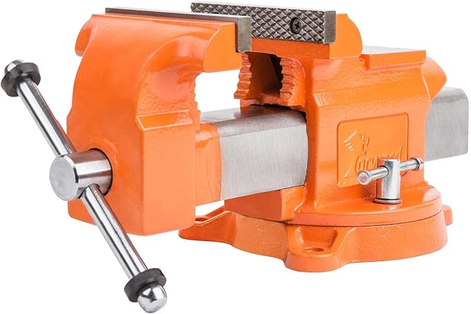 Forward Bench Vise 4 Inch Ductile Iron Bench Vice with 360 Degree Swivel Base and Channel Steel Guide Bar 30404 (4")