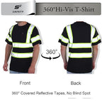 sesafety High Visibility Shirts for Mens Class 3 Hi Vis Reflective Construction Shirts for Men with Pocket Safety T Shirts for Men Work Shirt for Mens Short Sleeve Black Yellow Strips l