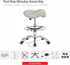 Grace&Grace Ergonomic Rolling Saddle Stool Chair with Wheels Adjustable Swivel Stool with Back and Footrest Heavy Duty for Esthetician, Artist, Dental, Medical, Spa, Salon, Cutting, Home Office