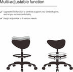 Grace&Grace Ergonomic Rolling Saddle Stool Chair with Wheels Adjustable Swivel Stool with Back and Footrest Heavy Duty for Esthetician, Artist, Dental, Medical, Spa, Salon, Cutting, Home Office