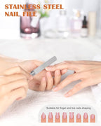 FVION Professional Metal Nail Files - 2 PCS, Double-Sided, Stainless Steel, Coarse & Fine Grit, Manicure & Pedicure Tool Set